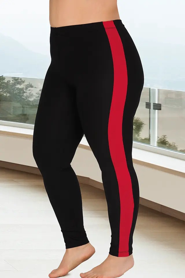 Nightlove Lady Kırmızı Şeritli Büyük Beden Tayt