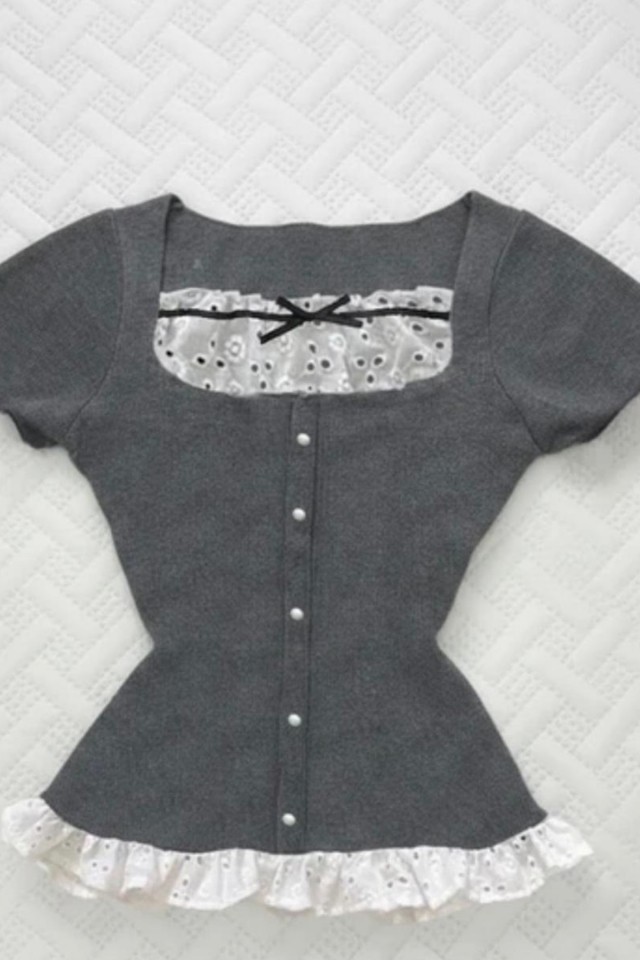 Moonstyle Collection Gri Antrasit Çizgili Twist Y2K Straplez Crop