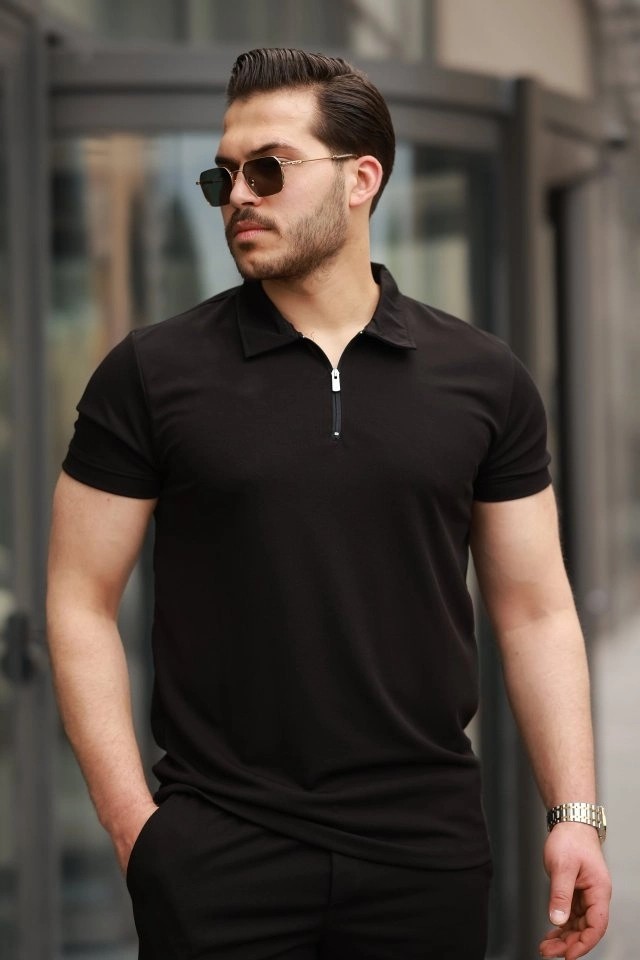 Lune Store Erkek Yakalı Fermuarlı T-Shirt Şort Ikili Takım görsel 3