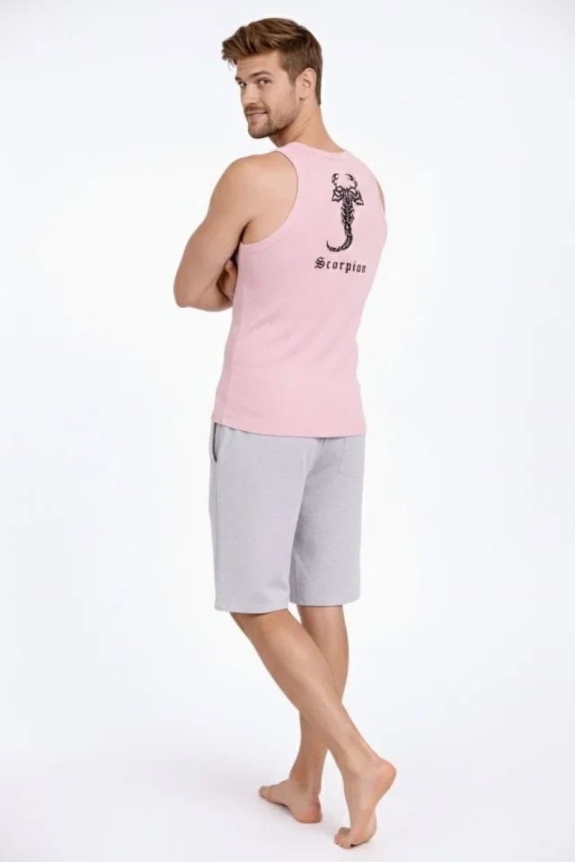 Demir Grup cc Erkek Fitilli Atlet Sıfır Yaka Slim Fit Arka Baskılı Spor Atlet - Pembe görsel 2