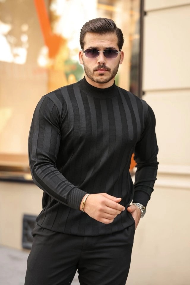 Lune Store Erkek Yarım Balıkçı Yaka Kabartma Desenli Triko