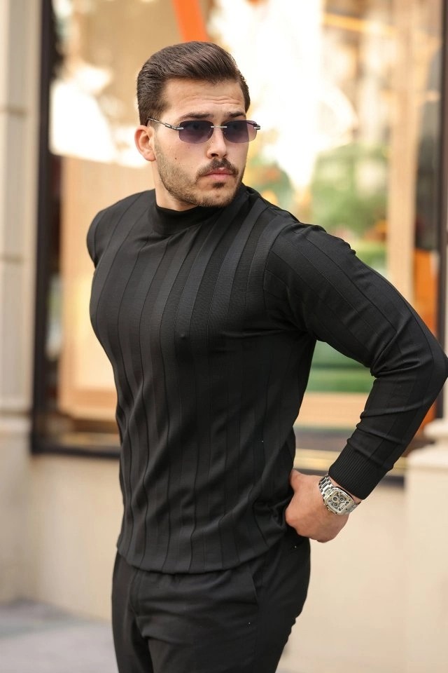 Lune Store Erkek Yarım Balıkçı Yaka Kabartma Desenli Triko görsel 2