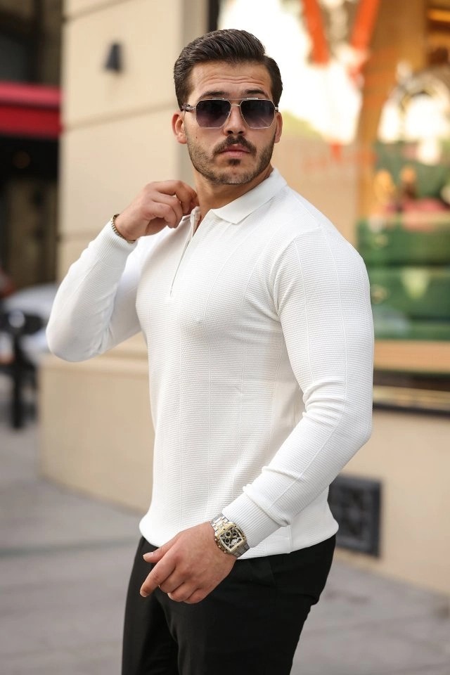 Lune Store Erkek Pirinç Desenli Uzun Kollu Yakalı Triko görsel 2
