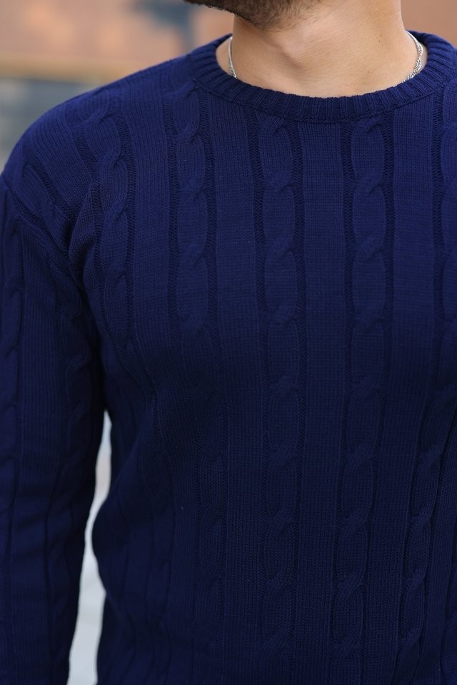 TeknoKapsül Erkek Örgü Desen Bisiklet Yaka Kazak - Lacivert / 2xl görsel 2