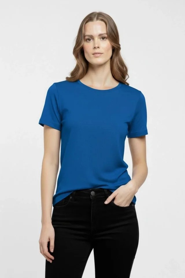 Veraura Lifestyle T-Shirt Bisiklet Yaka Slim Fit Likralı Tişört Günlük Basic Body - Indigo görsel 2