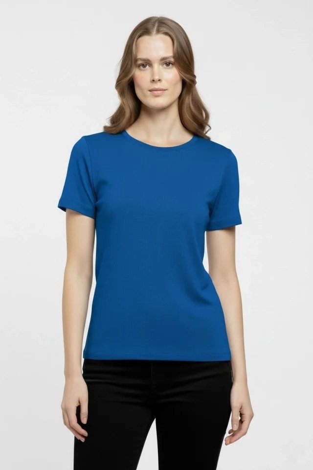 Veraura Lifestyle T-Shirt Bisiklet Yaka Slim Fit Likralı Tişört Günlük Basic Body - Indigo görsel 3