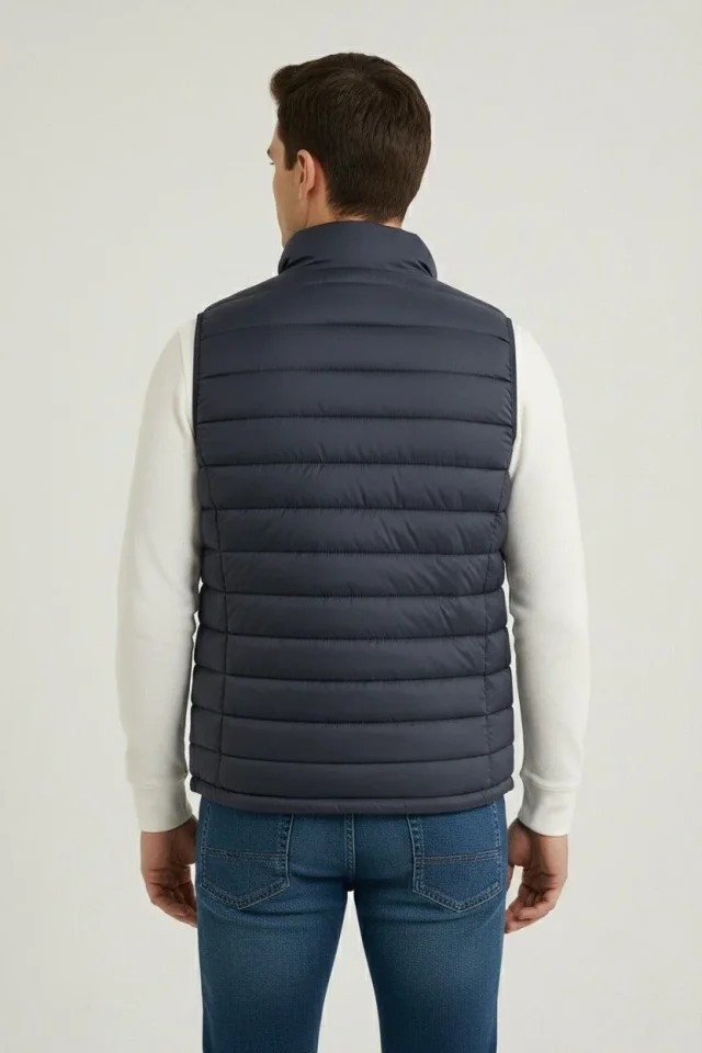 Veraura Lifestyle Erkek Şişme Fermuarlı Yelek Su Itici Kapitone Astarlı Kumaş Cepli Hafif Kışlık Spor Rahat Kalıp - Lacivert görsel 2