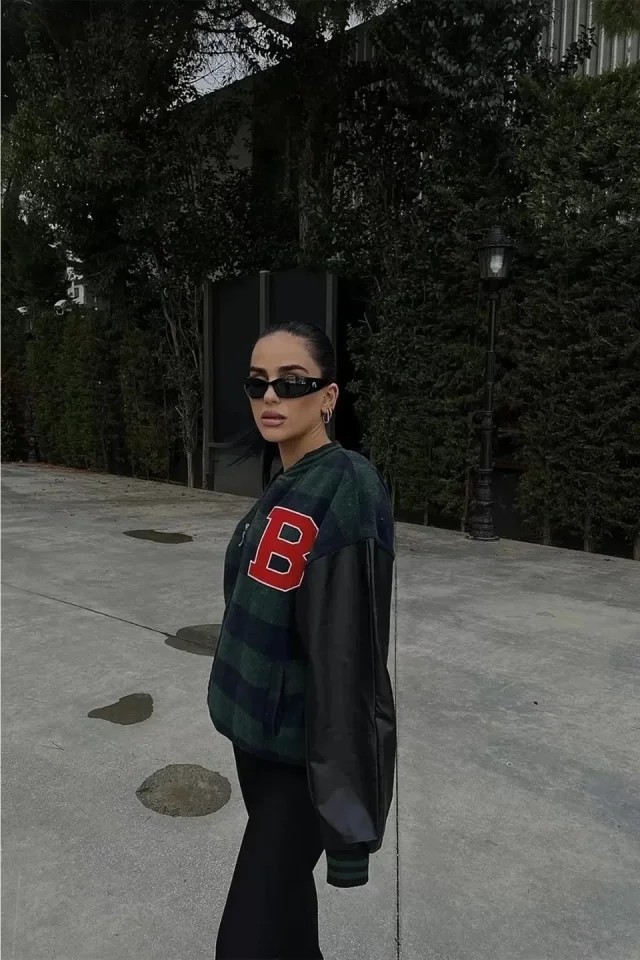 Veraura Lifestyle Pötikare Desen Nakışlı Kolej Ceket - Haki görsel 2