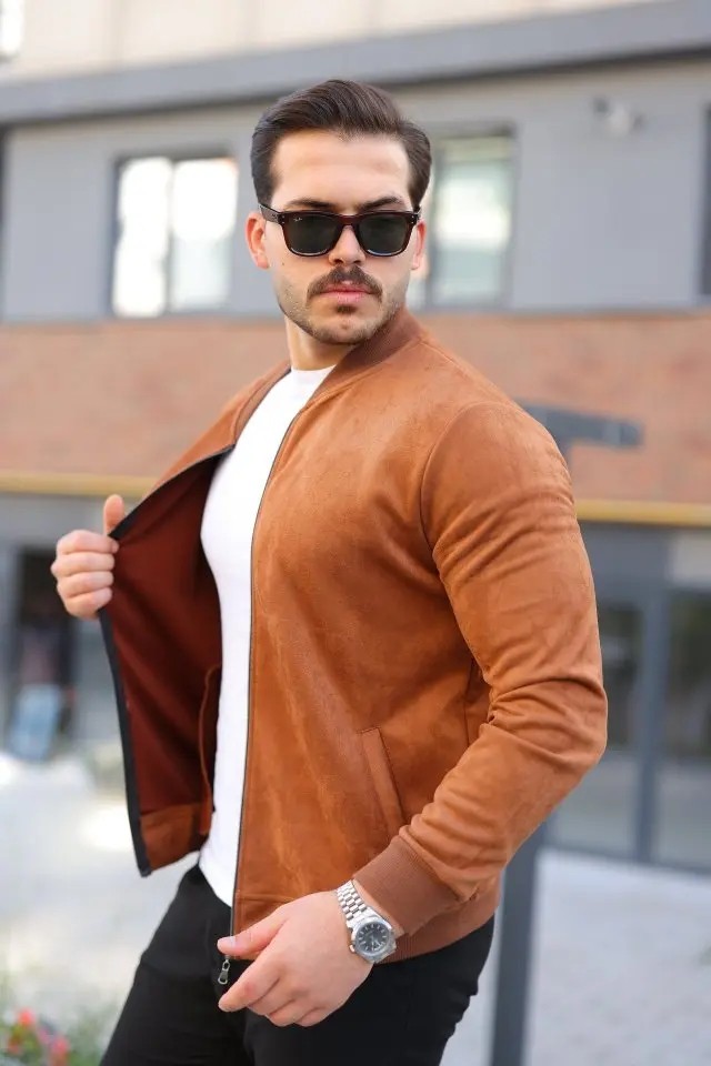 Erkek Scuba Süet Kumaş Bomber Hırka görsel 4