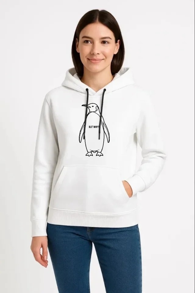 Nihilist Penguen Özel Tasarım Oversize Kapüşonlu Sweatshirt - Beyaz görsel 2
