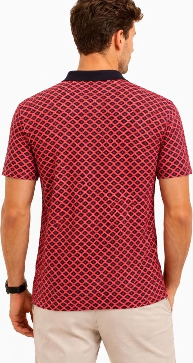 Fantastik Store Erkek Pike Kumaş Polo Yaka Desenli Tişört Kısa Kol Yazlık T-Shirt - Kırmızı görsel 3