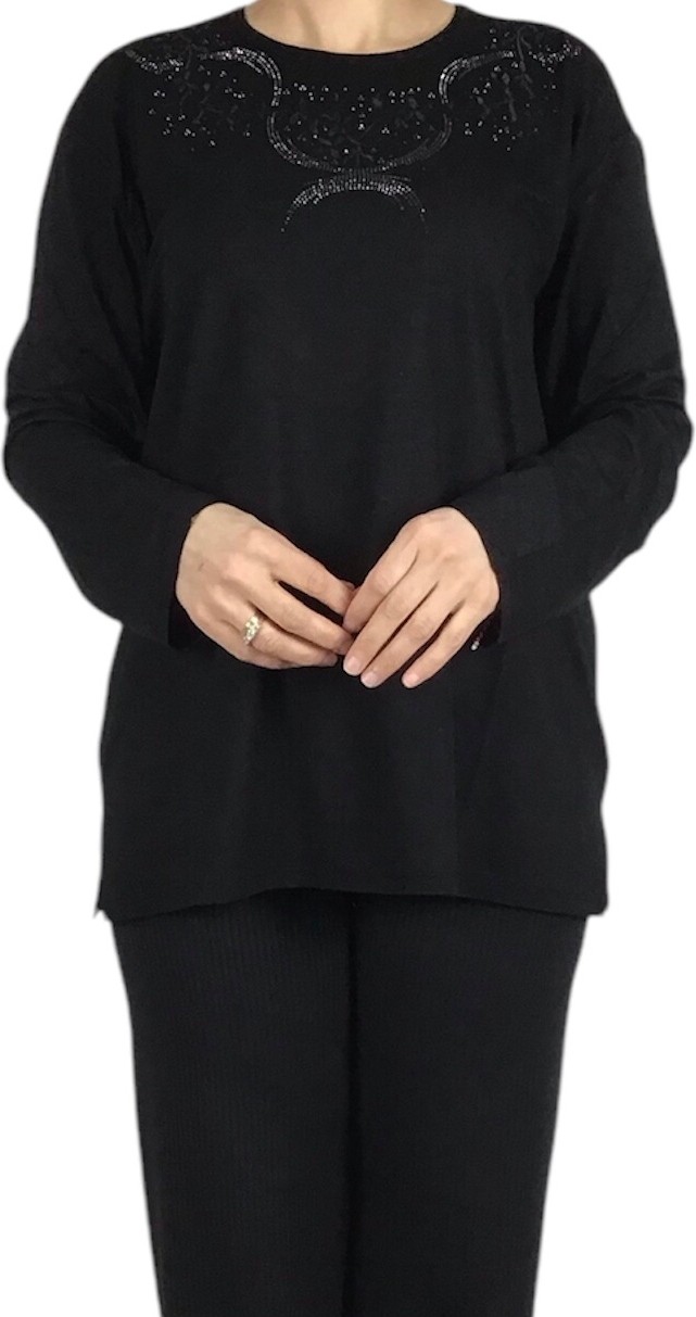 Ece Giyim Kadın Yakası Taşlı Likralı Büyük Beden Bluz görsel 3