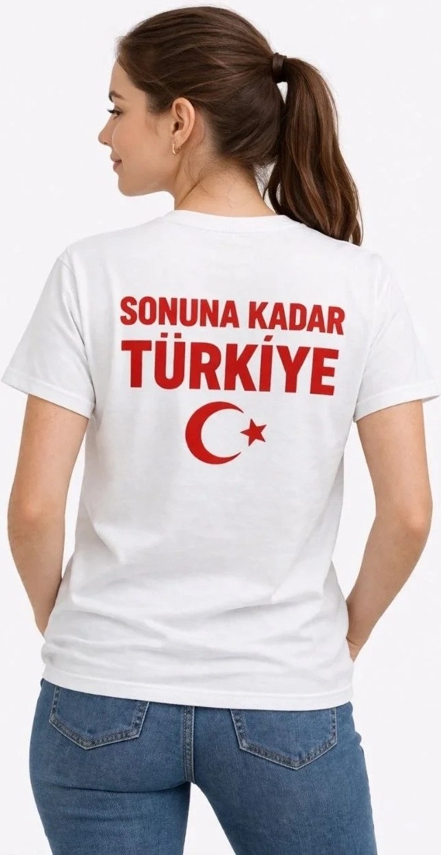 Tarz Yeri Kadın Türkiye Ay Yıldız Baskılı Taraftar Forma T-Shirt - Beyaz