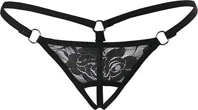 Siyah Dantelli Özel Bölgesi Açık G-String TM1167