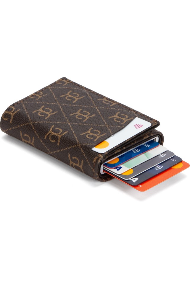 Sannora Bags Unisex Kahve Desenli Mekanizmalı Otomatik Kızaklı Kartlık Cüzdan görsel 8