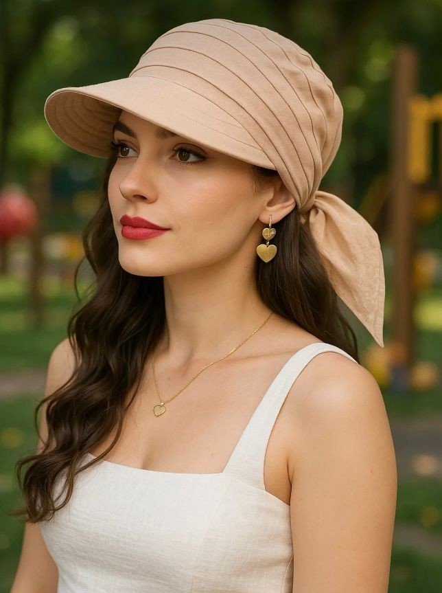 SF Collection Kadın Yazlık %100 Pamuk Yazlık Şapka Safari Bağlamalı Siperli Bandana Vizör