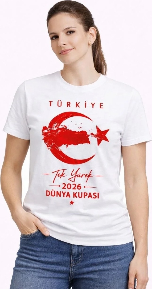 Tarz Yeri Kadın Türkiye Ay Yıldız 2026 Dünya Kupasi Taraftar Forma T-Shirt - Beyaz görsel 3