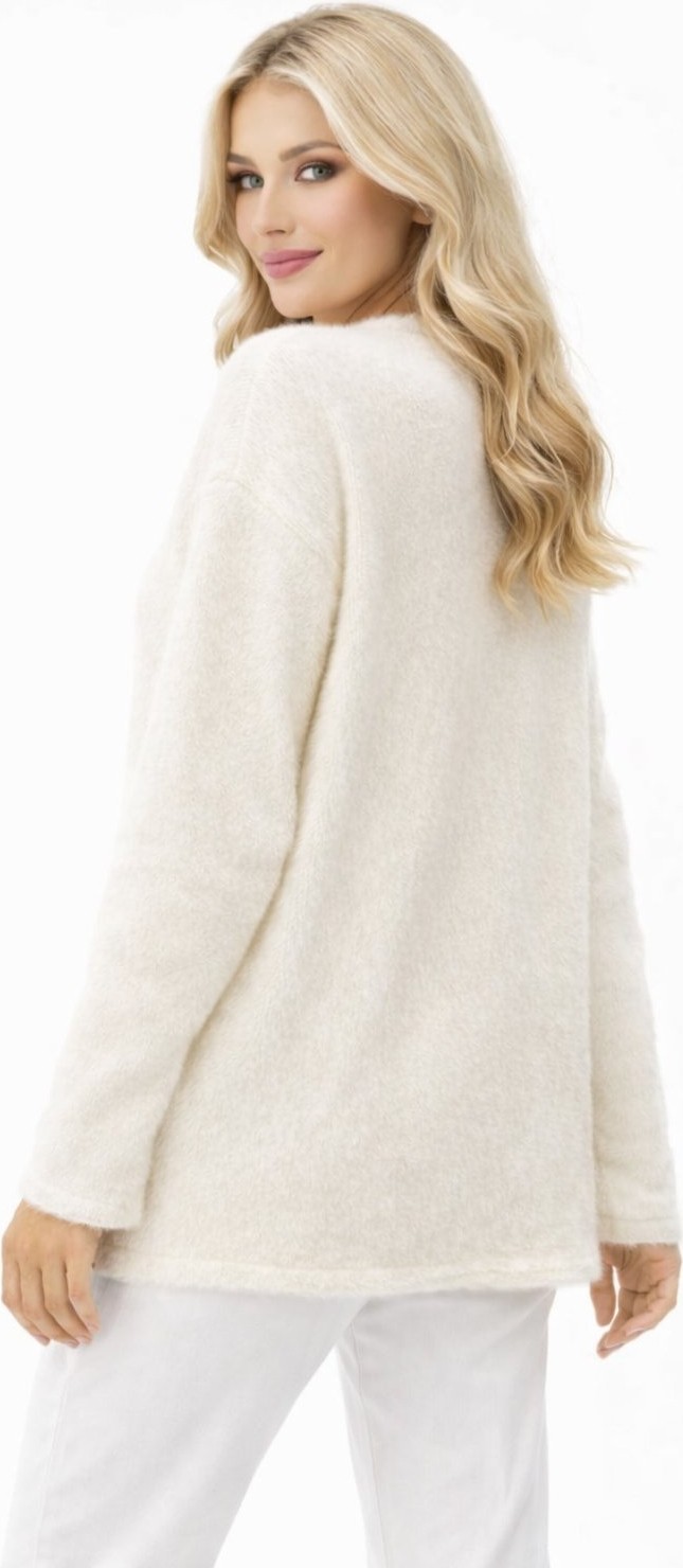 Fresh Moda Kadın Beyaz Angora Çiçek Nakışlı Ince Düğmeli Hırka görsel 2