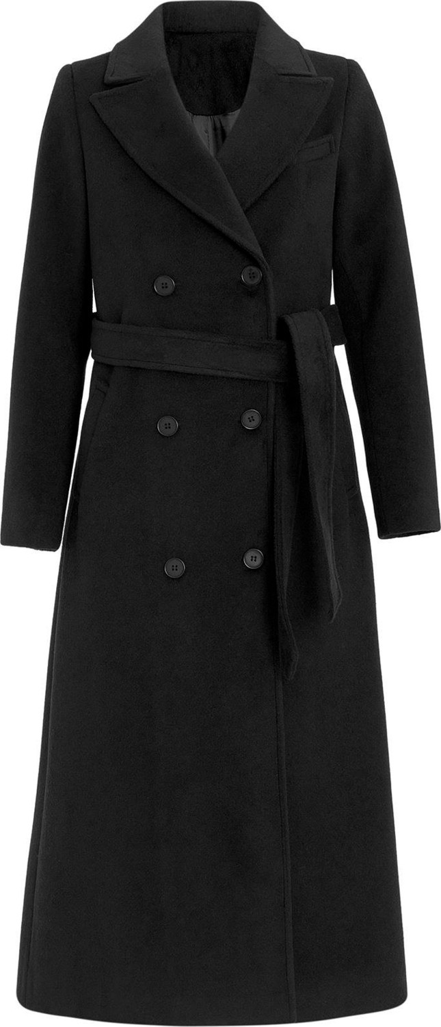 Olcay Ceket Yaka Kruvaze Siyah 3094 Ara Boy Kaban Dokuma Malzemeden Kadınlar İçin Uzun Kollu