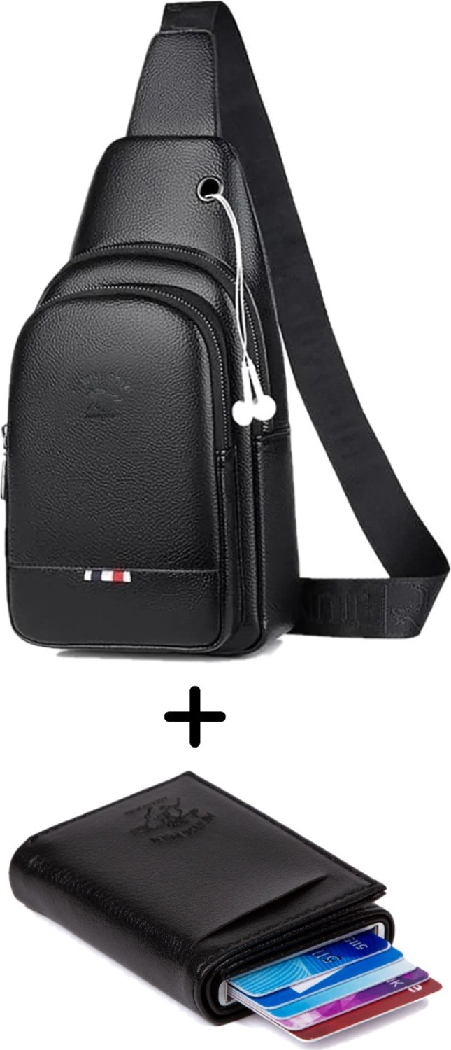 Newish Deri Kulaklık Çıkışlı Bodybag Göğüs ve Omuz Çantası new130 - Siyah