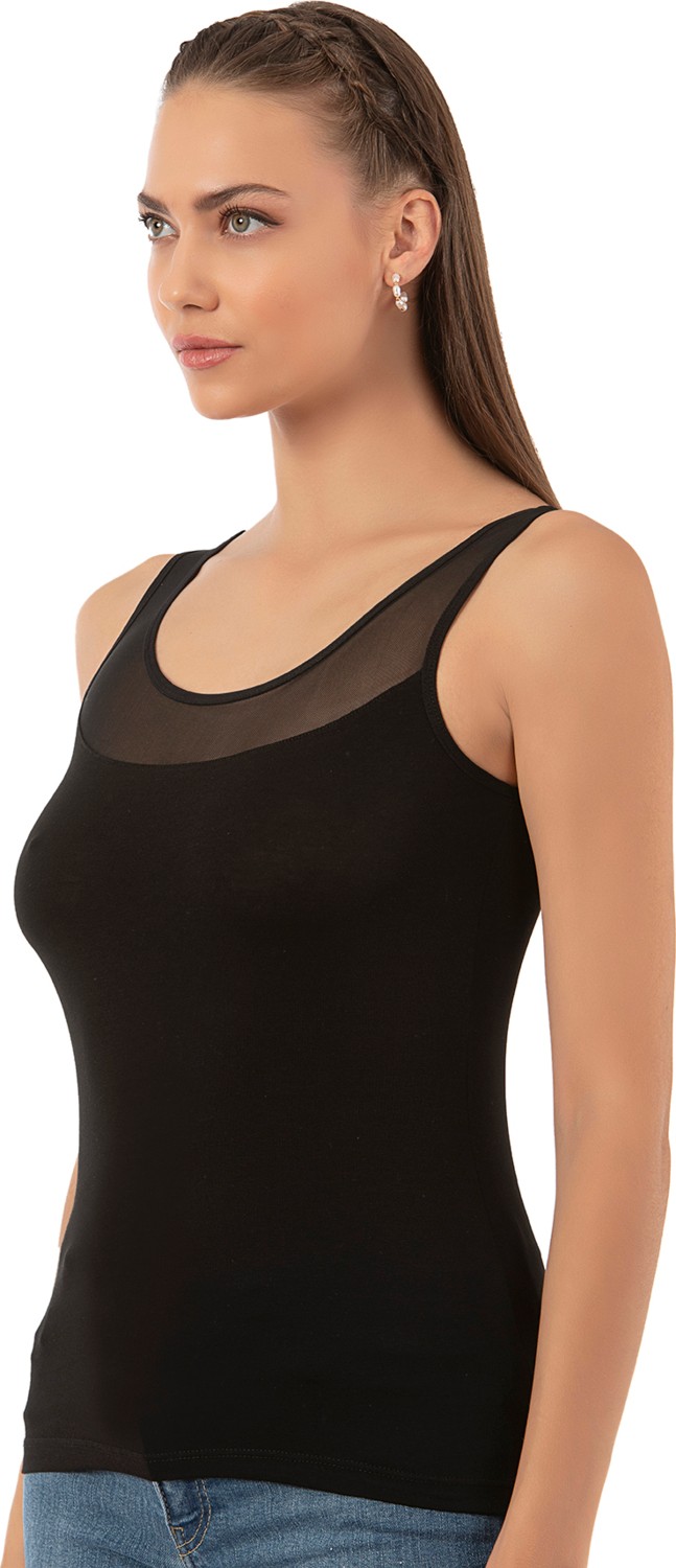 Özkan Underwear 20575 Kadın Büyük Beden Aralığı Pamuklu Likralı Tül Detaylı Kalın Askılı Atlet görsel 3