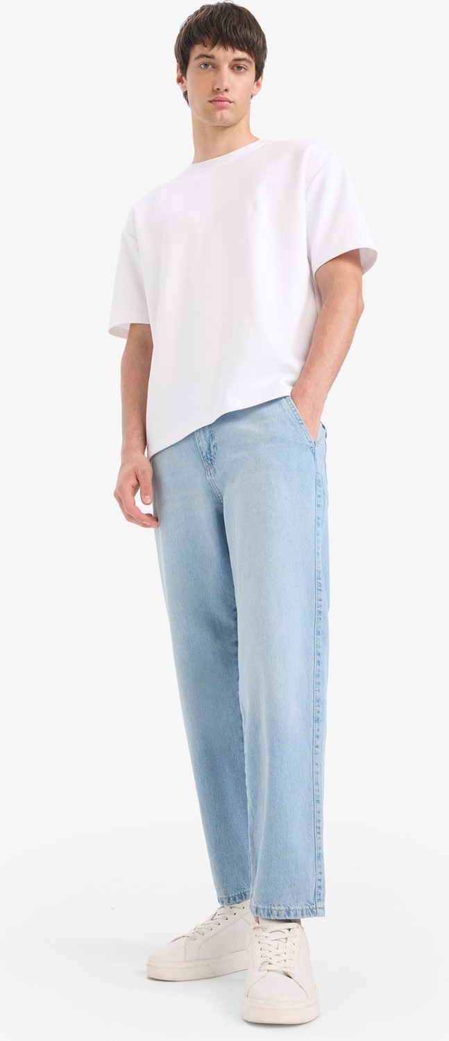 DeFacto %100 Pamuk Relax Fit Geniş Paça Jean Kar Yıkamalı Pantolon E1376AX25SM görsel 2