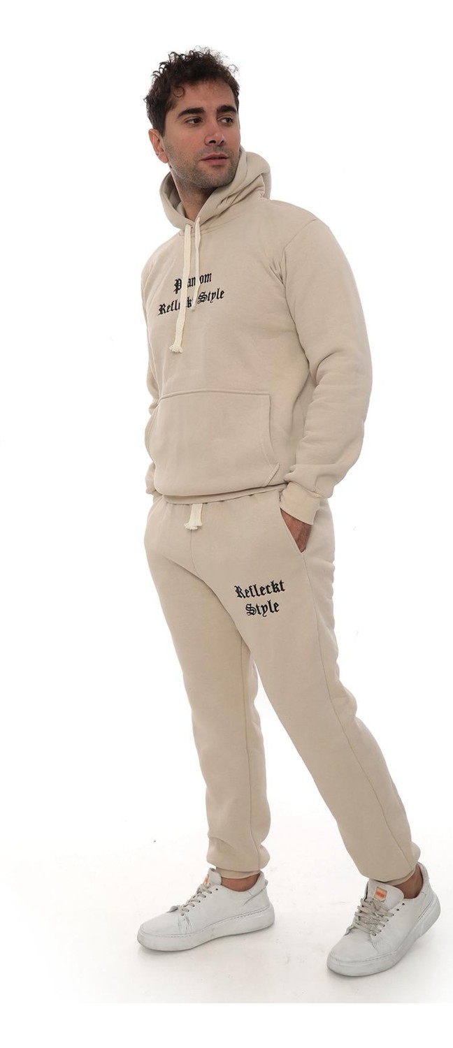 Xorvio Erkek Unisex Kapüşonlu Kanguru Cepli Şardonlu 3 Iplik Kışlık Içi Polarlı Günlük Eşofman Takım görsel 7