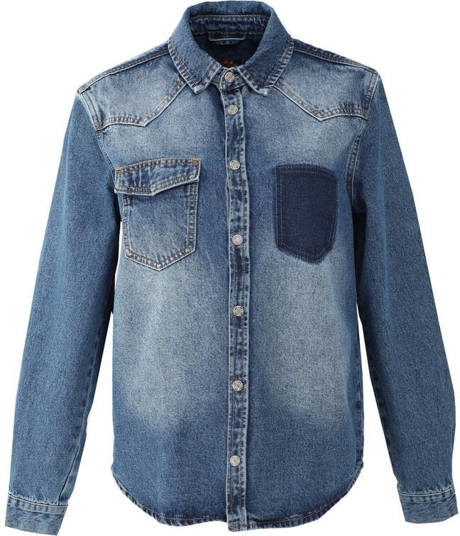 Blue White Erkek Cep Yıkamalı Jean Gömlek Koyu Mavi görsel 7