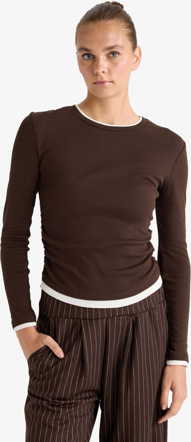 DeFacto %100 Pamuk Slim Fit Ribana Tişört E6548AX25AU görsel 3