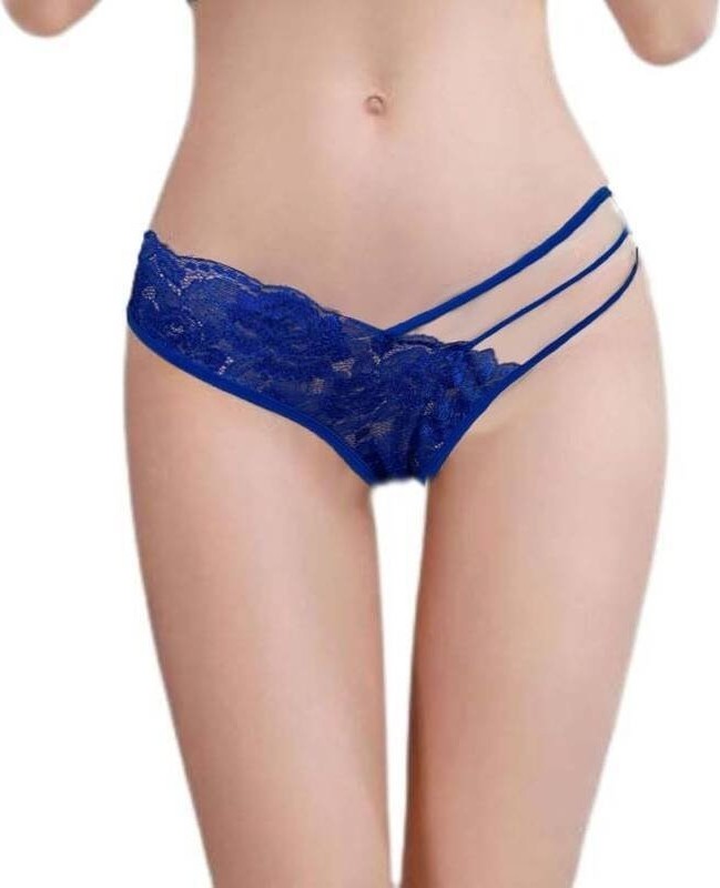 Dantelli Şerit Detaylı String Külot, Renk: Mavi, Beden: S