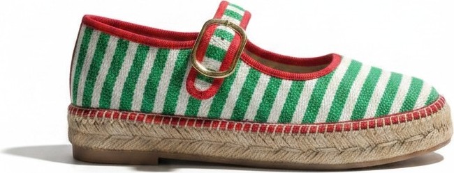 Rafa Shoes Espadril Hasır Taban Tokalı Bez Deri Lacivert Beyaz Desenli Mary Jane Tarzı