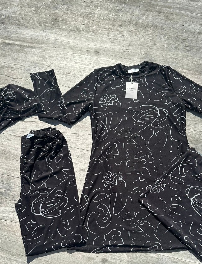 Qymos Prive Qymos Prıve Batik Desenli Güneş Geçiren & Bronzlaştıran Hava Geçirgen Bone ve Eşarplı Tesettür Mayo görsel 5