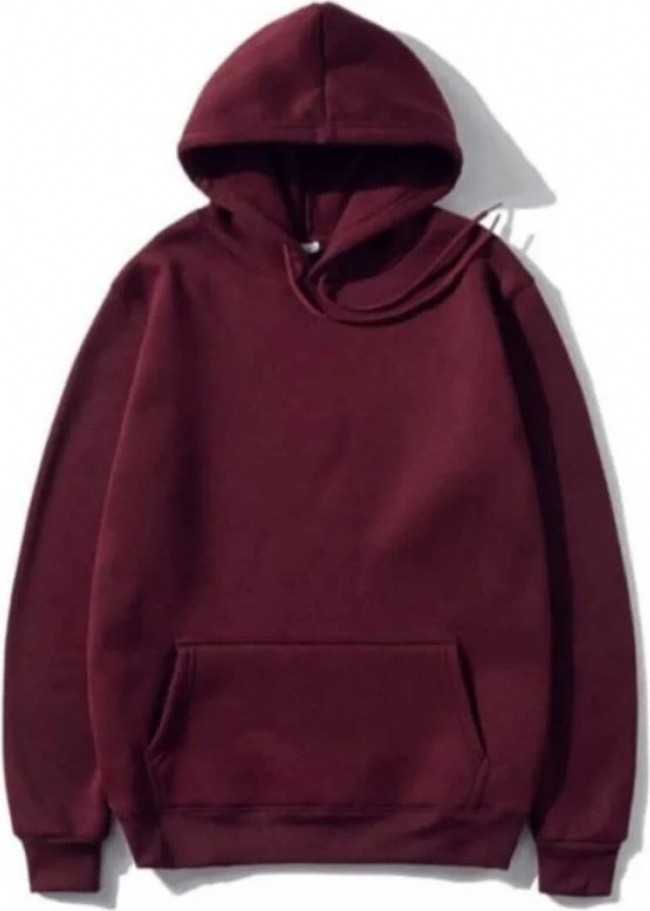 Hace Bazaar Kadın 3 Iplik Pamuklu Kapüşonlu Kanguru Cepli Düz Hoodie Sweatshirt - Bordo