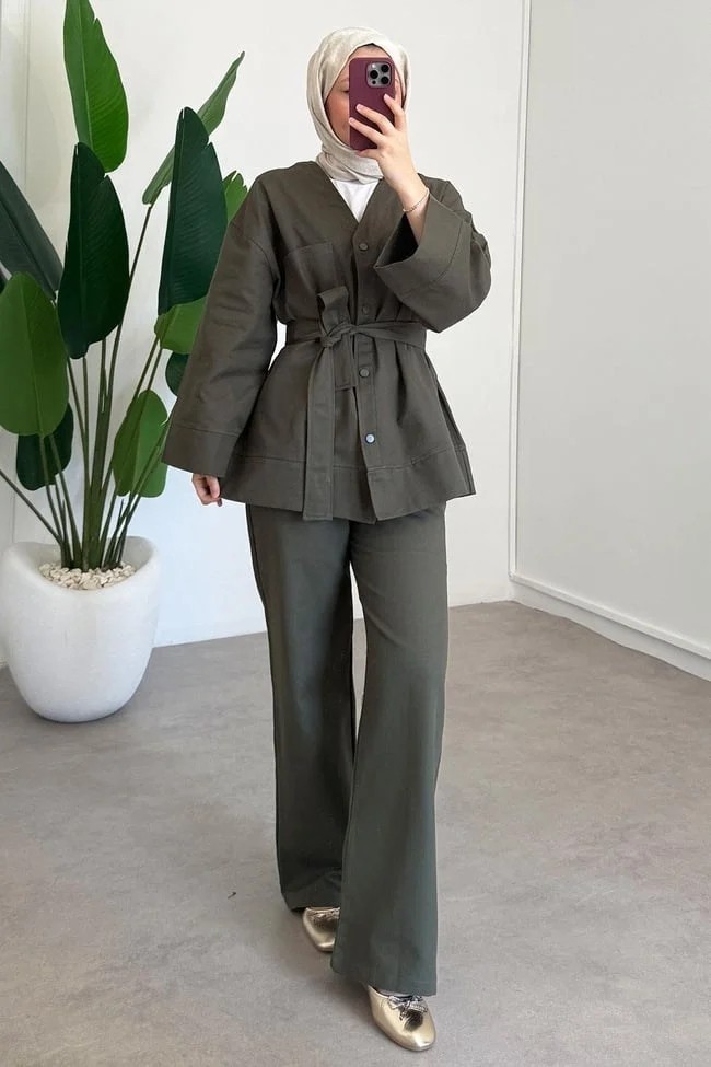 Miraydin Butik Kadın V Yaka Bel Bağlamalı Pantolon Takım M61814 - Siyah görsel 4