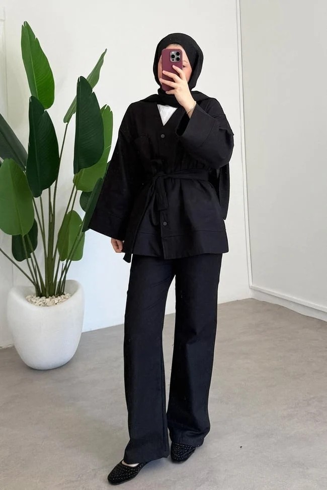 Miraydin Butik Kadın V Yaka Bel Bağlamalı Pantolon Takım M61814 - Siyah görsel 8