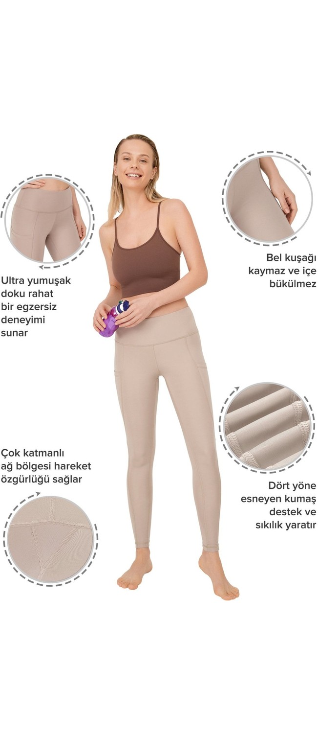 Los Ojos Kadın Siyah Yüksek Bel Çift Cepli Toparlayıcı Spor Tayt görsel 7