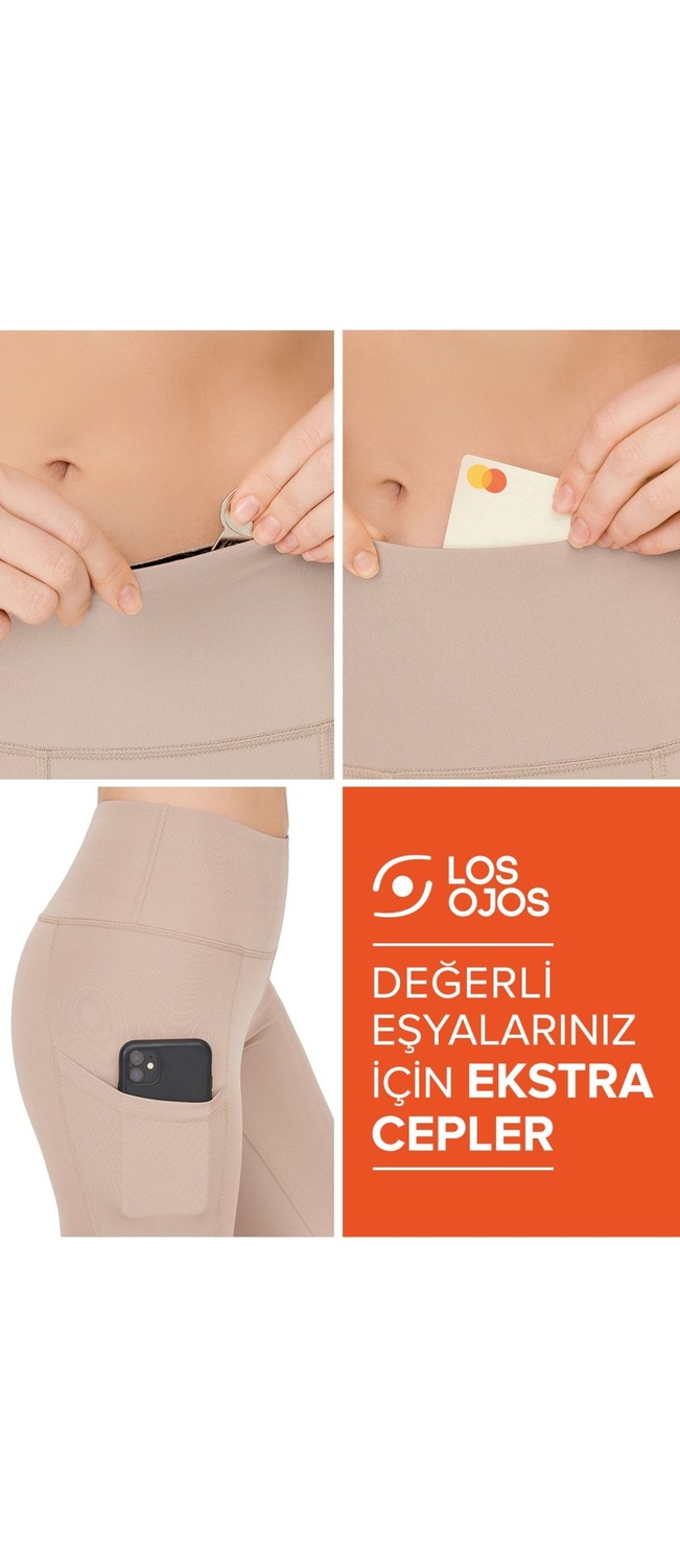 Los Ojos Kadın Siyah Yüksek Bel Çift Cepli Toparlayıcı Spor Tayt görsel 8