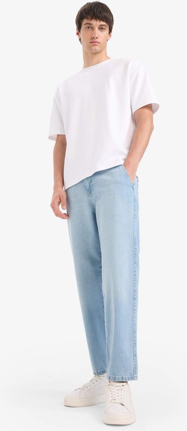 DeFacto %100 Pamuk Relax Fit Geniş Paça Jean Kar Yıkamalı Pantolon E1376AX25SM görsel 8