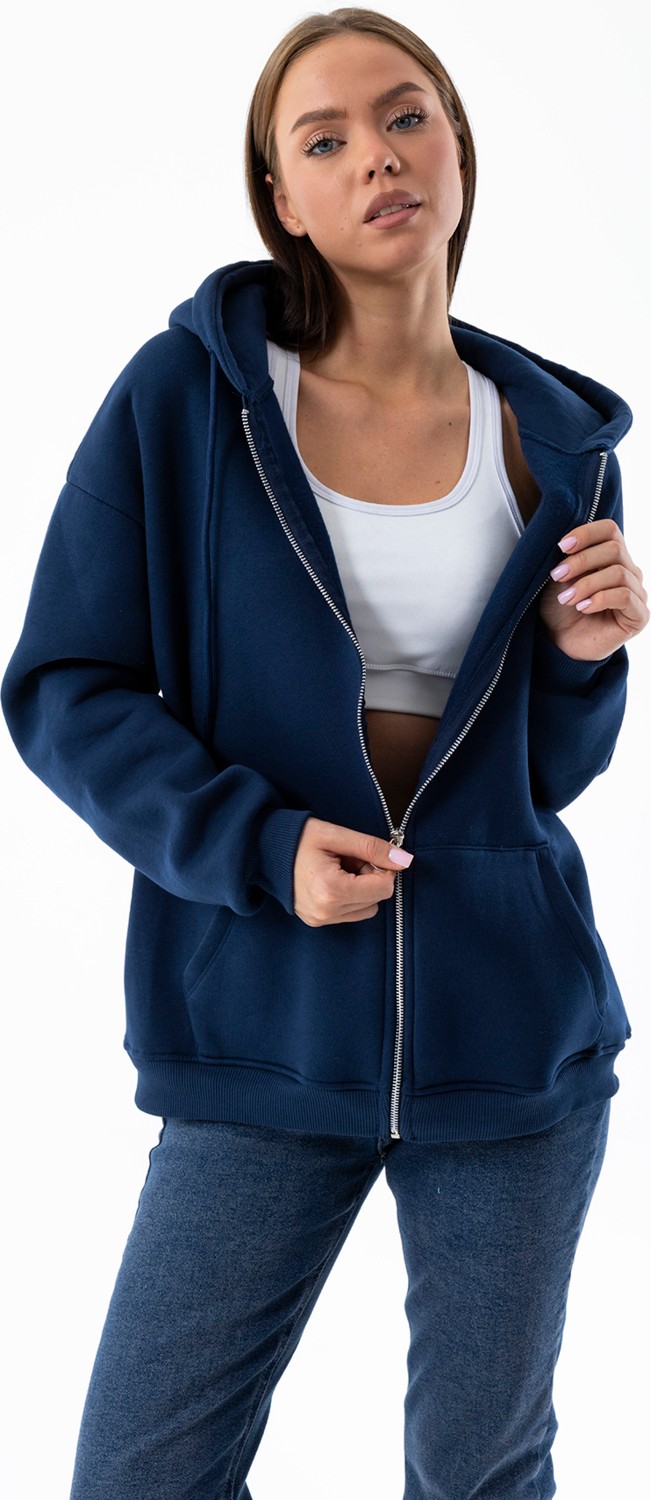 Giysa Kadın Indigo Fermuarlı Şardonlu Kapüşonlu Oversize Sweatshirt - 9015 görsel 8