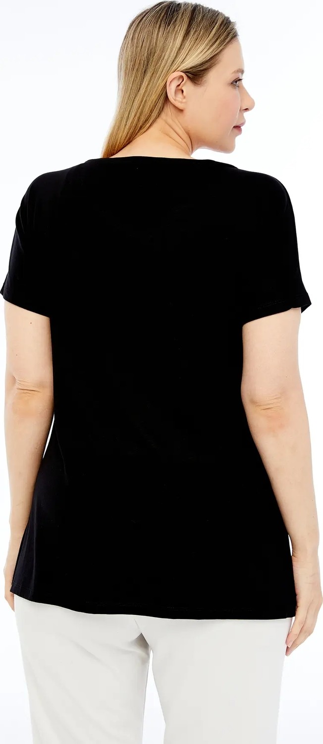 Curvy Trend Büyük Beden Dikme Papatyalı Kırçiçeği Baskılı V Yaka Kısa Kol Yan Yırtmaçlı Bluz görsel 5