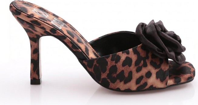 DGN Leopar Renkli Kadın Gül Detaylı Topuklu Terlik Yüksek Stiletto Konforlu Kullanım görsel 5