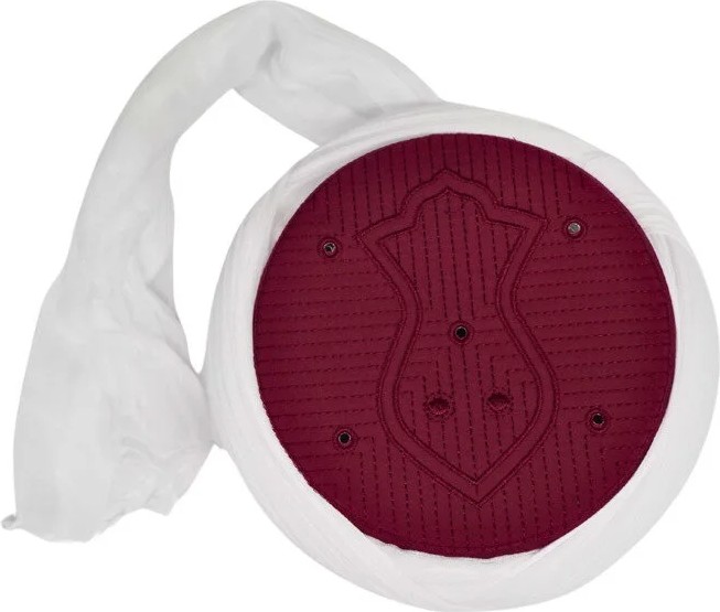 Sarıkhane Çocuk Namaz Sarığı - Beyaz Kumaş - Bordo Takke - Çapraz Sarım - Nâli Şerif - 6 Metre (Züabeli) görsel 2