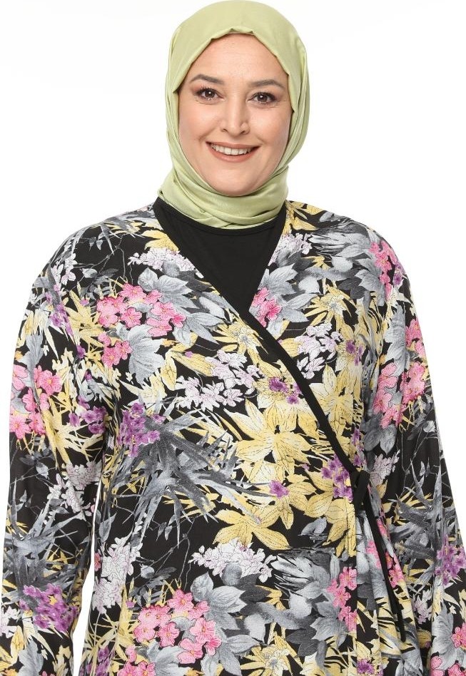 Likapa Pamuklu Viskon Turkuaz Geometrik Desenli Namaz Elbisesi görsel 3