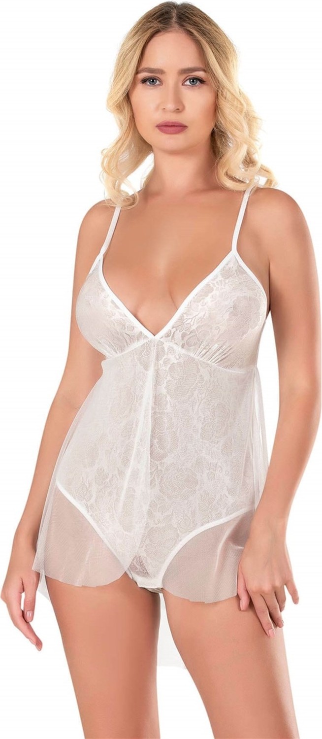 Hazego Ekru Jakarlı Bodysuit Gecelik görsel 5