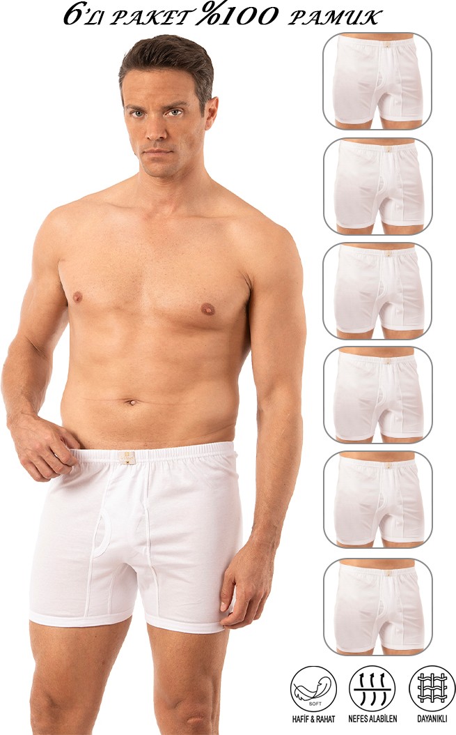 Özkan Underwear Özkan 0043 6'lı Paket Erkek %100 Pamuklu Penye Süprem Kumaş Esnek Rahat Torbalı Paçalı Don Boxer Külot