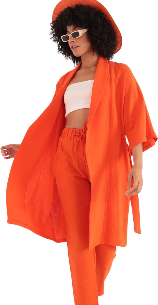 Stylmenplus Rahat Kesim Kimono Üst - Turuncu görsel 3