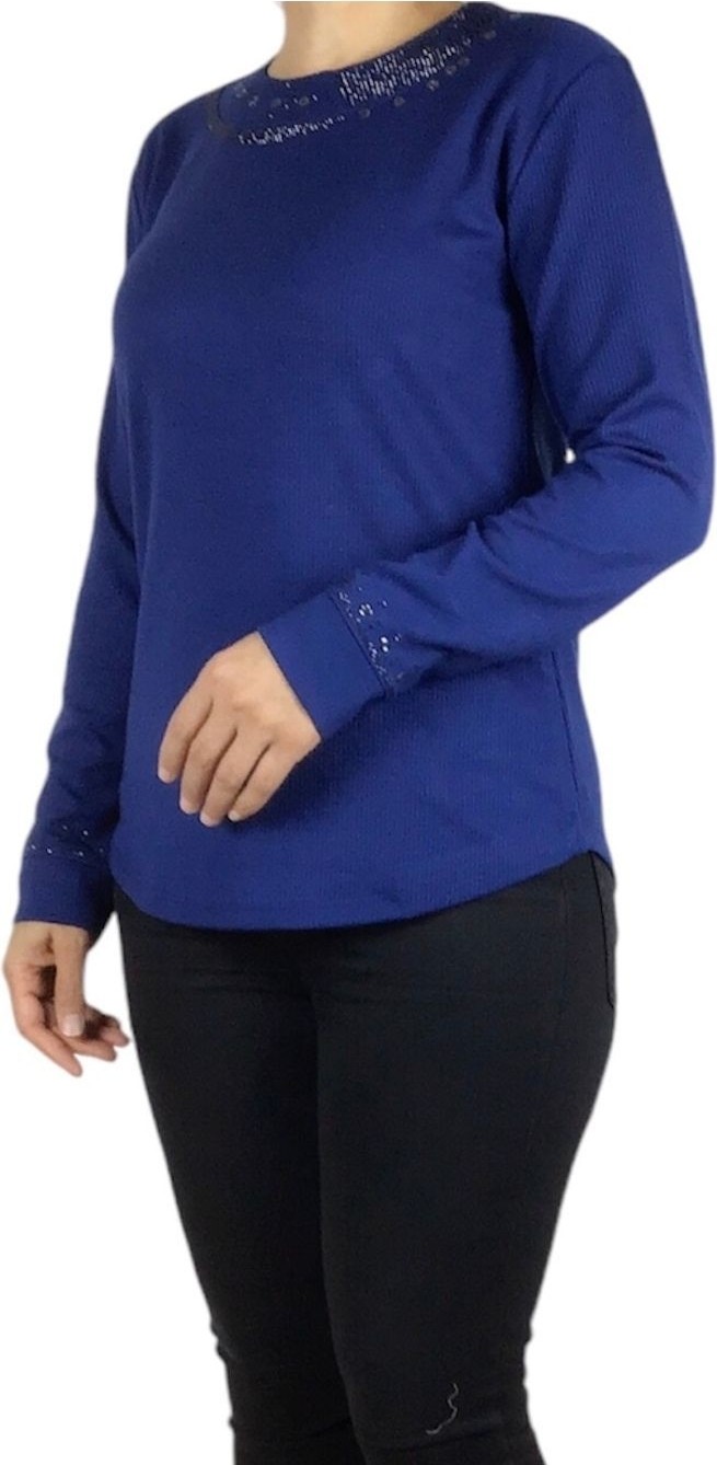 Ece Giyim Kadın Yakası ve Kolları Taşlı Spor Bluz görsel 4