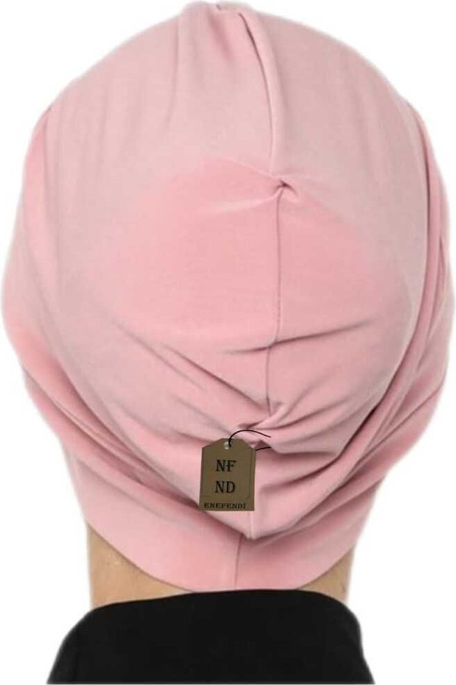 NF ND ENEFENDİ Pratik Sosyete Bone, ,süslü ,hazır Pratik ,geçmeli Tarz Pembe Hijab Sandy Kumaş görsel 3