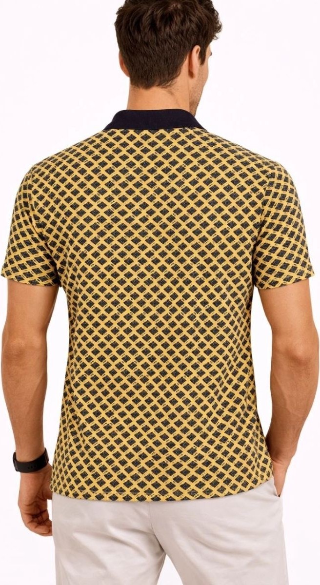 Fantastik Store Erkek Pike Kumaş Polo Yaka Desenli Tişört Kısa Kol Yazlık T-Shirt - Sarı görsel 3