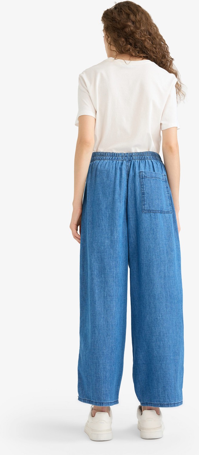 DeFacto %100 Pamuk Culotte Beli Lastikli Kısa Paça Bilek Boy Jean Pantolon E3041AX25SM görsel 6